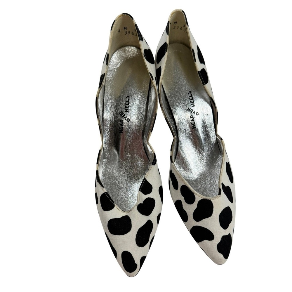 Head Over Heels Cow Print Pointed Toe d'Orsay Pumps Black White Size 9 M